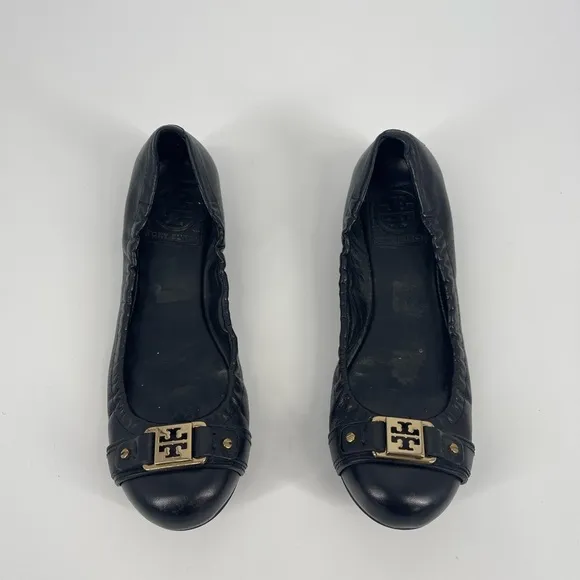 Tory Burch flats size 8 black and gold (SB2)