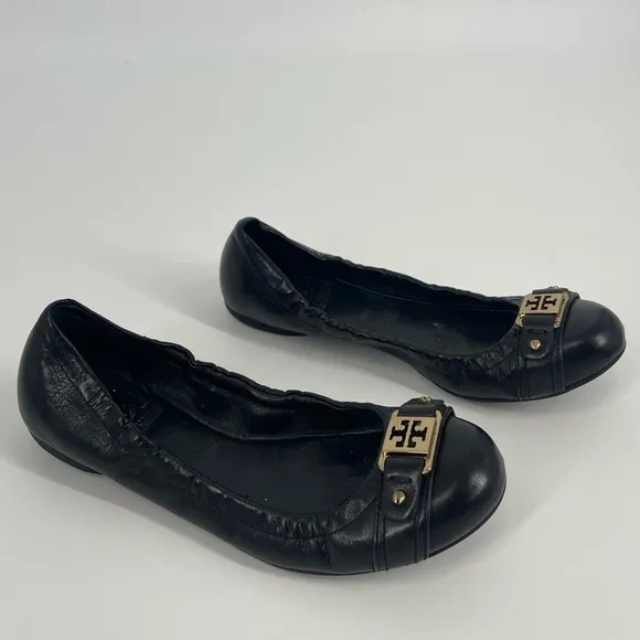 Tory Burch flats size 8 black and gold (SB2)