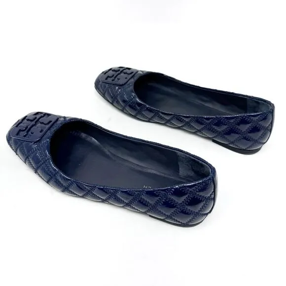 TORY BURCH Georgia Navy Dark Blue Quilted Almond Georgia Flats Size 6