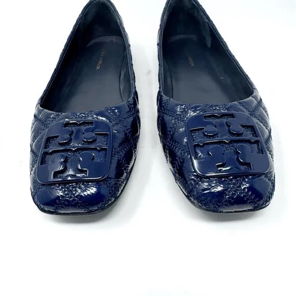 TORY BURCH Georgia Navy Dark Blue Quilted Almond Georgia Flats Size 6