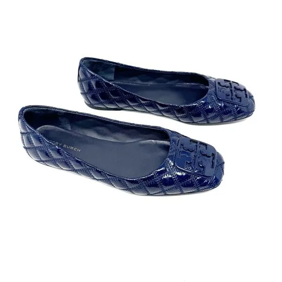 TORY BURCH Georgia Navy Dark Blue Quilted Almond Georgia Flats Size 6
