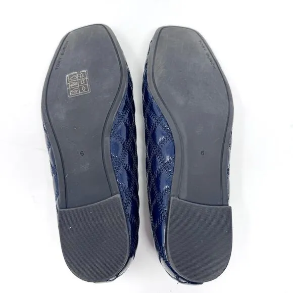 TORY BURCH Georgia Navy Dark Blue Quilted Almond Georgia Flats Size 6