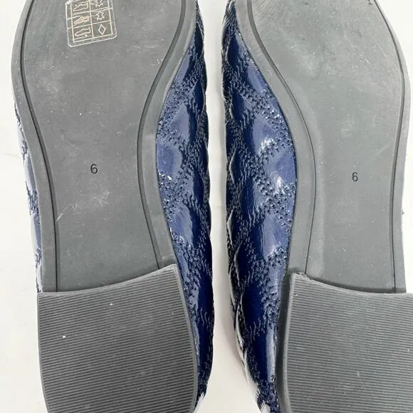 TORY BURCH Georgia Navy Dark Blue Quilted Almond Georgia Flats Size 6
