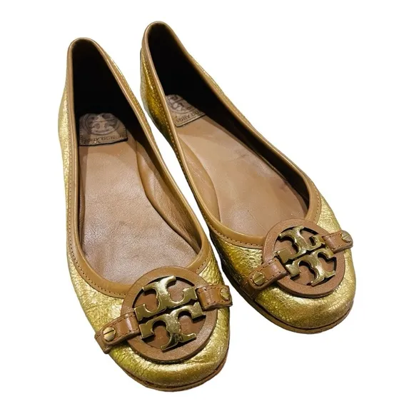 TORY BURCH GOLD LEATHER FLATS SIZE 8-9