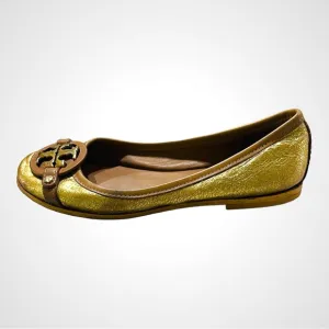 TORY BURCH GOLD LEATHER FLATS SIZE 8-9