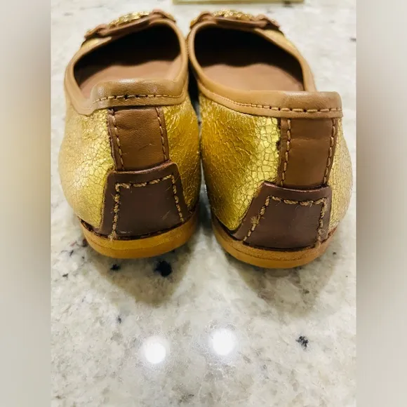 TORY BURCH GOLD LEATHER FLATS SIZE 8-9