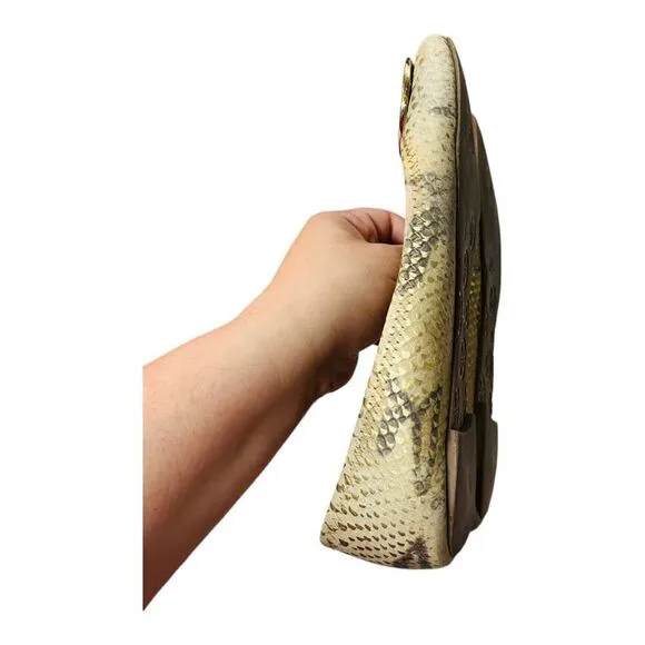 Tory Burch Gold/Beige Python Print Leather Reva Ballet Flats Size 6 1/2 leather