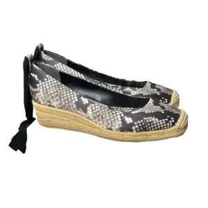 TORY BURCH Heather Ankle Wrap Espadrille Wedges Size 7 Black/Roccia Snake Print