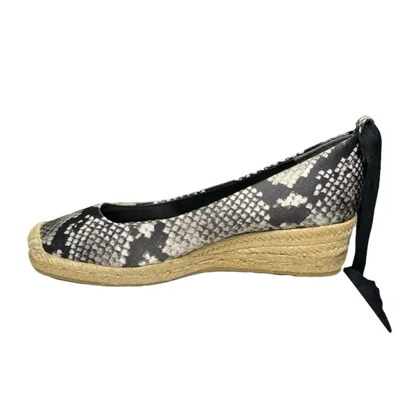TORY BURCH Heather Ankle Wrap Espadrille Wedges Size 7 Black/Roccia Snake Print
