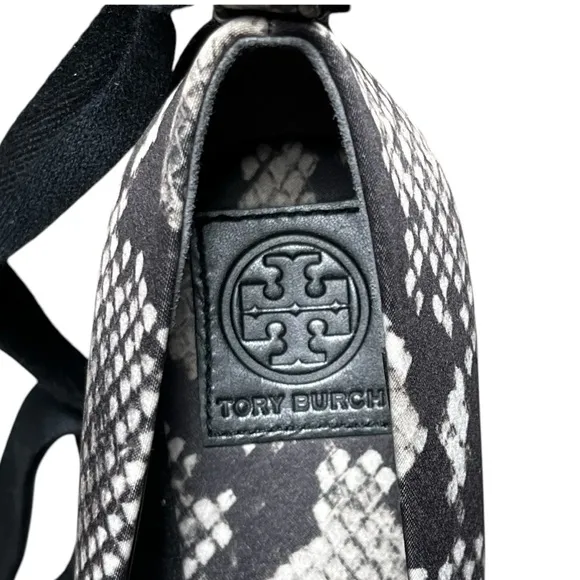 TORY BURCH Heather Ankle Wrap Espadrille Wedges Size 7 Black/Roccia Snake Print