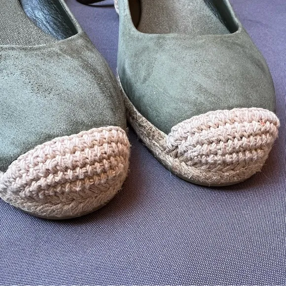 Tory Burch “Heather” Lace Up Olive Green Suede Espadrille Wedges Sz 8.5 Summer