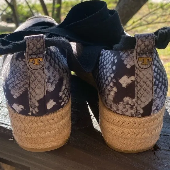 Tory Burch Heather Lace Wrap Up Espadrille Wedges - Size 6