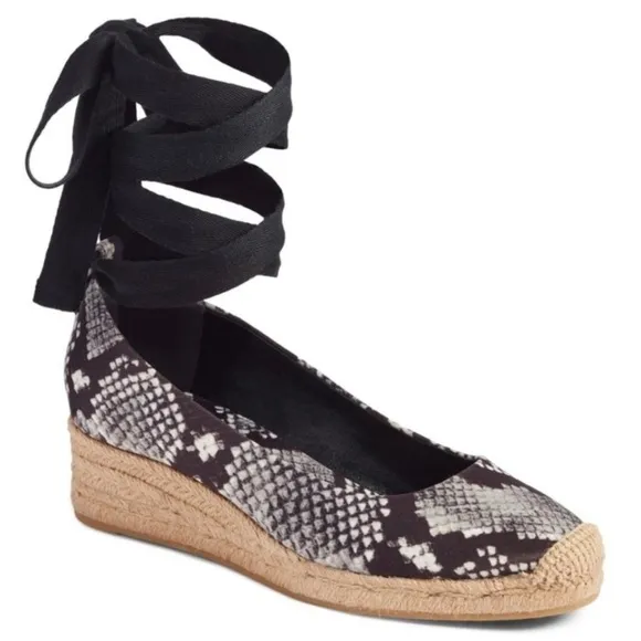 Tory Burch Heather Lace Wrap Up Espadrille Wedges - Size 6