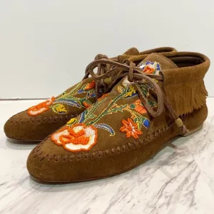 Tory Burch Huntington Embroidered Moccasins 6M