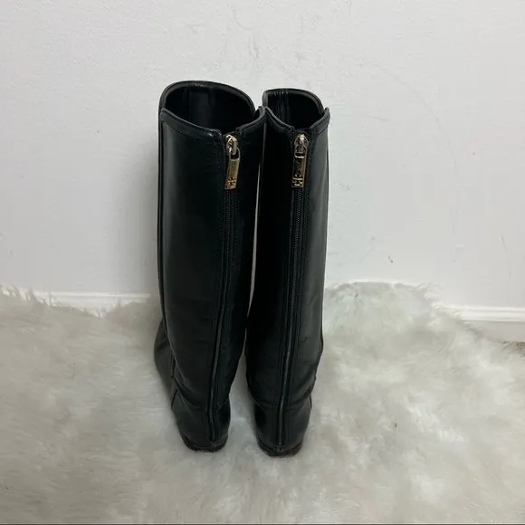 Tory Burch Irene Tall Leather Riding Gold Logo Boots 7.5