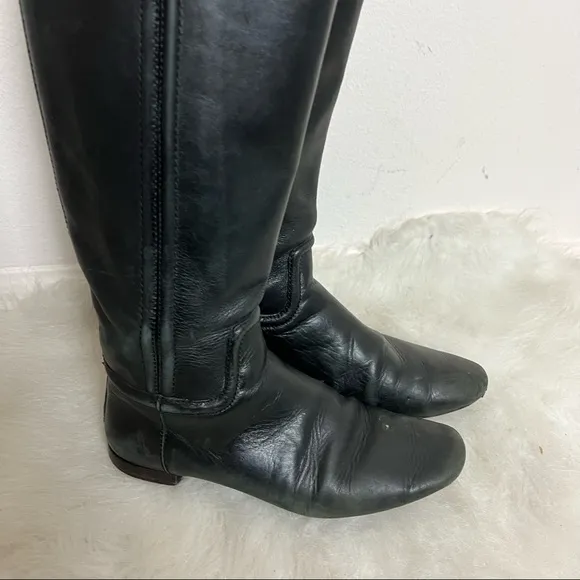 Tory Burch Irene Tall Leather Riding Gold Logo Boots 7.5