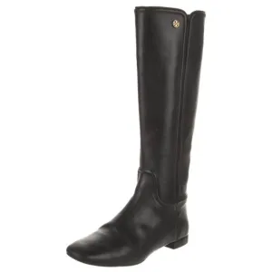 Tory Burch Irene Tall Leather Riding Gold Logo Boots 7.5