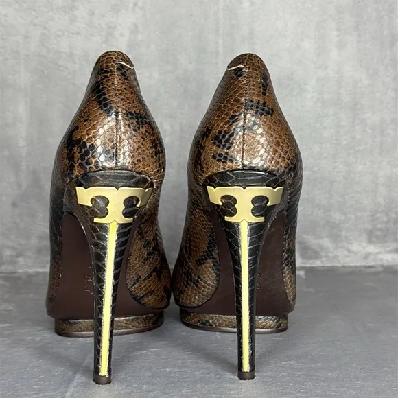 🔥🔥🔥Tory Burch Jude Snakeskin Leather Stiletto Platform Pumps Size: 9M🔥🔥🔥