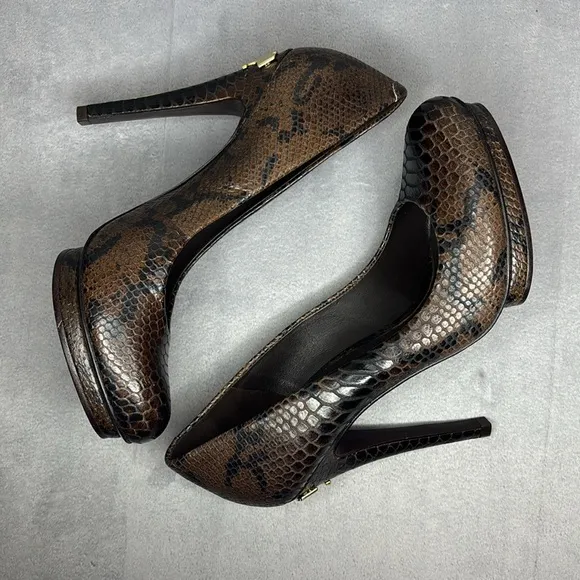 🔥🔥🔥Tory Burch Jude Snakeskin Leather Stiletto Platform Pumps Size: 9M🔥🔥🔥