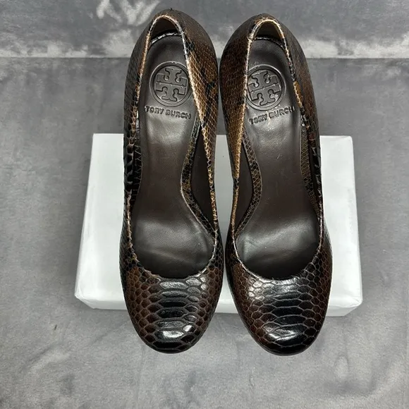 🔥🔥🔥Tory Burch Jude Snakeskin Leather Stiletto Platform Pumps Size: 9M🔥🔥🔥