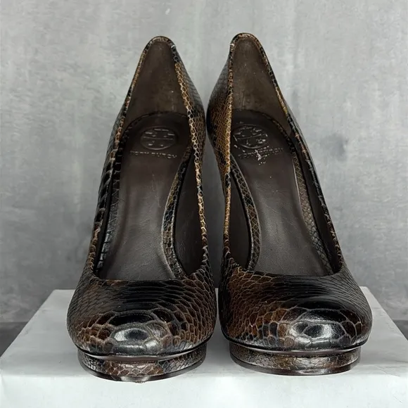 🔥🔥🔥Tory Burch Jude Snakeskin Leather Stiletto Platform Pumps Size: 9M🔥🔥🔥