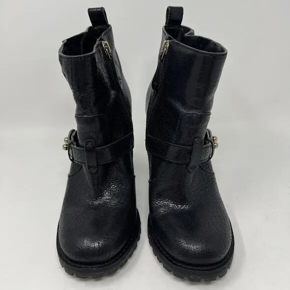 Tory Burch Landers Moto Booties Boots Paladium Metallic Black Women’s Size 7.5