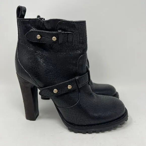 Tory Burch Landers Moto Booties Boots Paladium Metallic Black Women’s Size 7.5