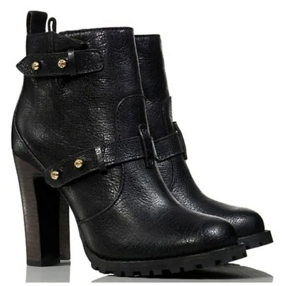 Tory Burch Landers Moto Booties Boots Paladium Metallic Black Women’s Size 7.5