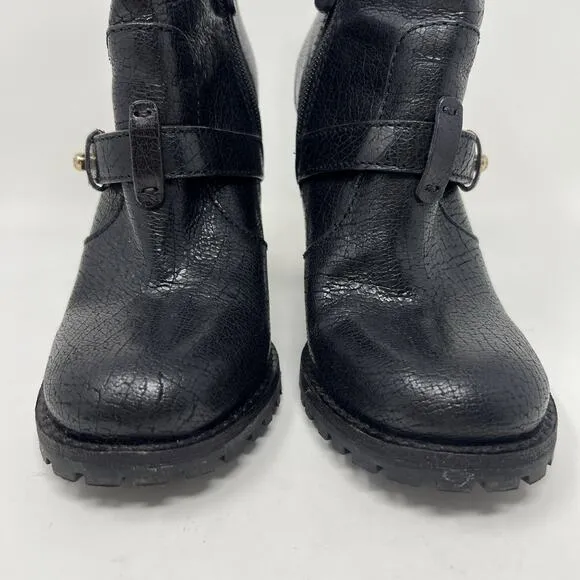 Tory Burch Landers Moto Booties Boots Paladium Metallic Black Women’s Size 7.5