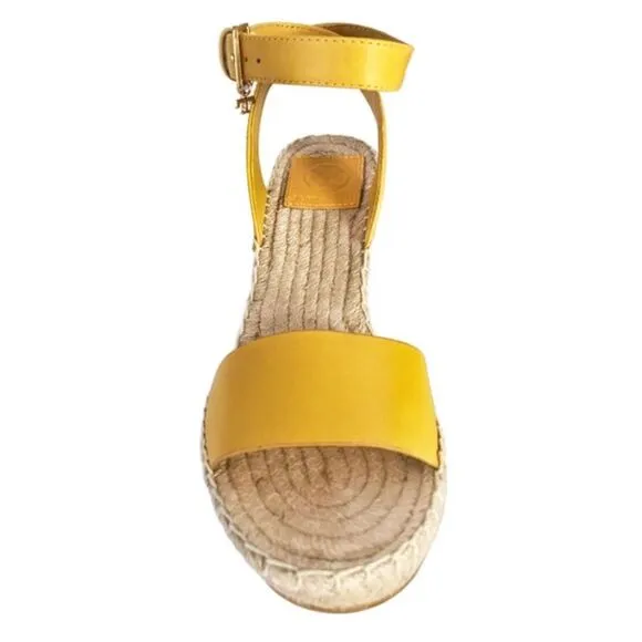 Tory Burch Laurel Leather Wedges Espadrille Yellow Sandals Size 6 NEW