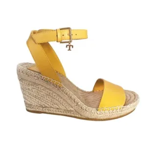 Tory Burch Laurel Leather Wedges Espadrille Yellow Sandals Size 6 NEW