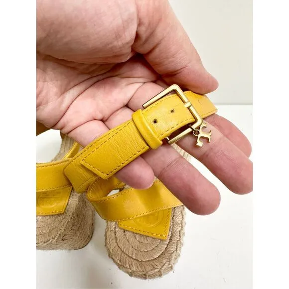 Tory Burch Laurel Leather Wedges Espadrille Yellow Sandals Size 6 NEW