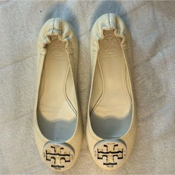 Tory Burch Leather Flats Cream 6.5