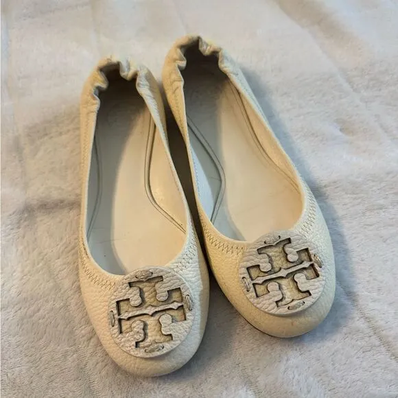 Tory Burch Leather Flats Cream 6.5