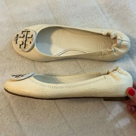 Tory Burch Leather Flats Cream 6.5