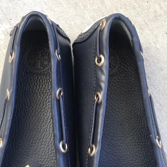 Tory Burch Leather Herrington Driver Flat Navy