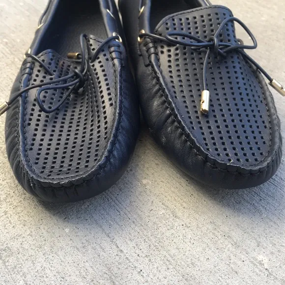 Tory Burch Leather Herrington Driver Flat Navy