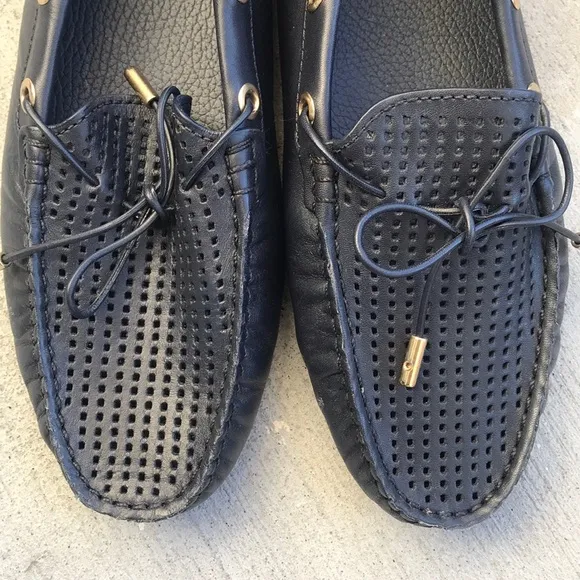 Tory Burch Leather Herrington Driver Flat Navy