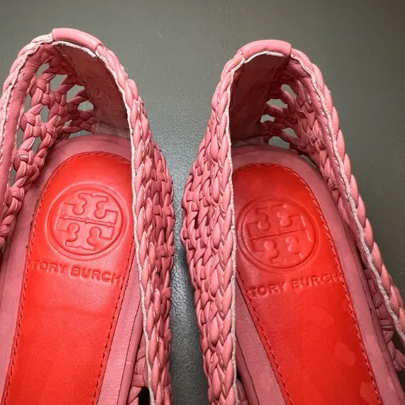 TORY BURCH leather woven Mesh Ballet Flats ❤️🩷🧡