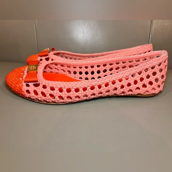 TORY BURCH leather woven Mesh Ballet Flats ❤️🩷🧡
