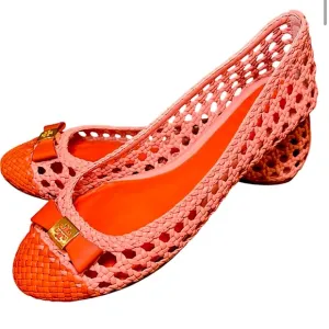 TORY BURCH leather woven Mesh Ballet Flats ❤️🩷🧡