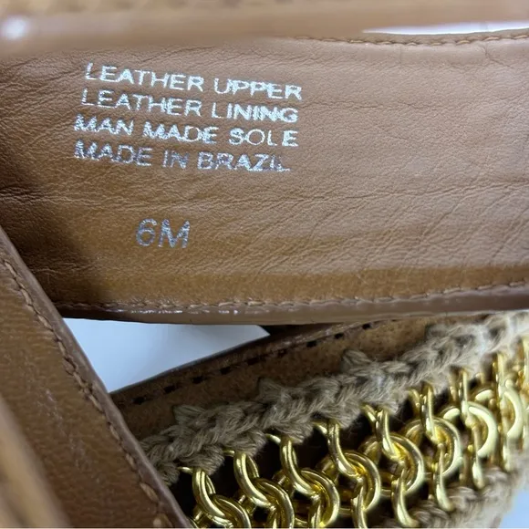 Tory Burch Lucian Sandals Leather Gold Chain Strappy Platform Wedges Tan Size 6