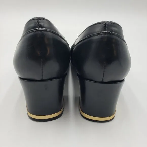 Tory Burch Maddie Pumps Block Heels 8.5 Womens Slip On Leather Black