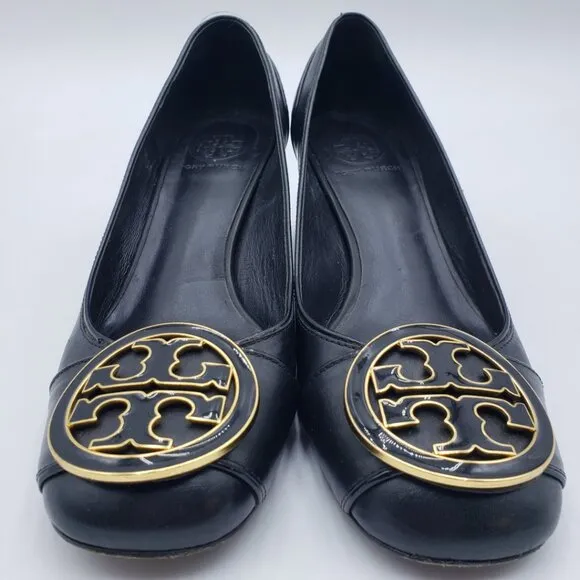 Tory Burch Maddie Pumps Block Heels 8.5 Womens Slip On Leather Black