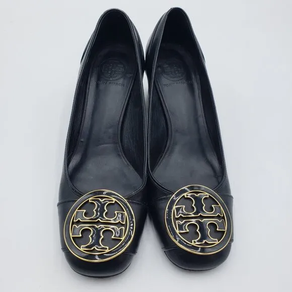 Tory Burch Maddie Pumps Block Heels 8.5 Womens Slip On Leather Black