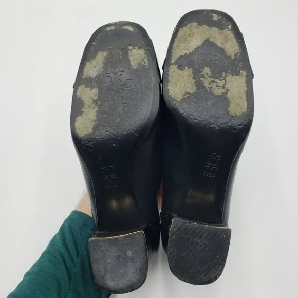 Tory Burch Maddie Pumps Block Heels 8.5 Womens Slip On Leather Black