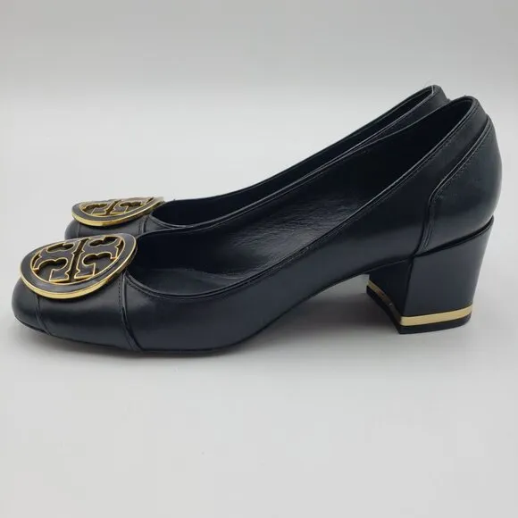 Tory Burch Maddie Pumps Block Heels 8.5 Womens Slip On Leather Black