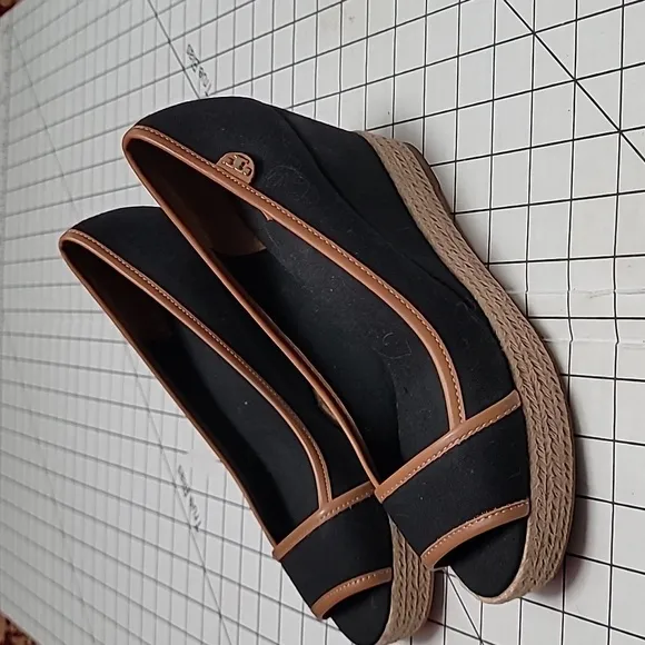 Tory Burch Majorca Canvas Wedge NEW Black Size 9.5