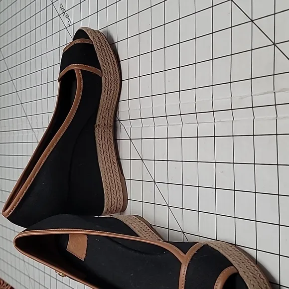 Tory Burch Majorca Canvas Wedge NEW Black Size 9.5