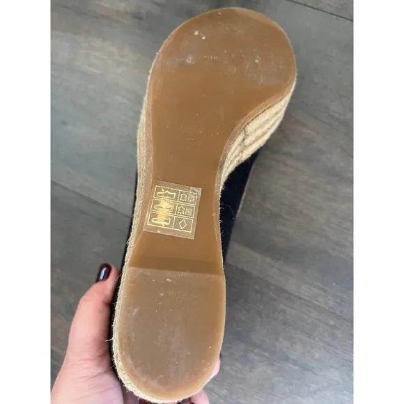 Tory Burch Majorca Espadrille Wedge‎ Women's  Black/Brown Peep Toe sz. 36/5.5